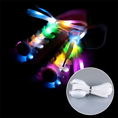 2Pcs LED Sport Luminous Shoelaces Glow Shoe Strings round Flash Light Shoelaces Batteries No Tie Lazy Shoe Laces Party Decor