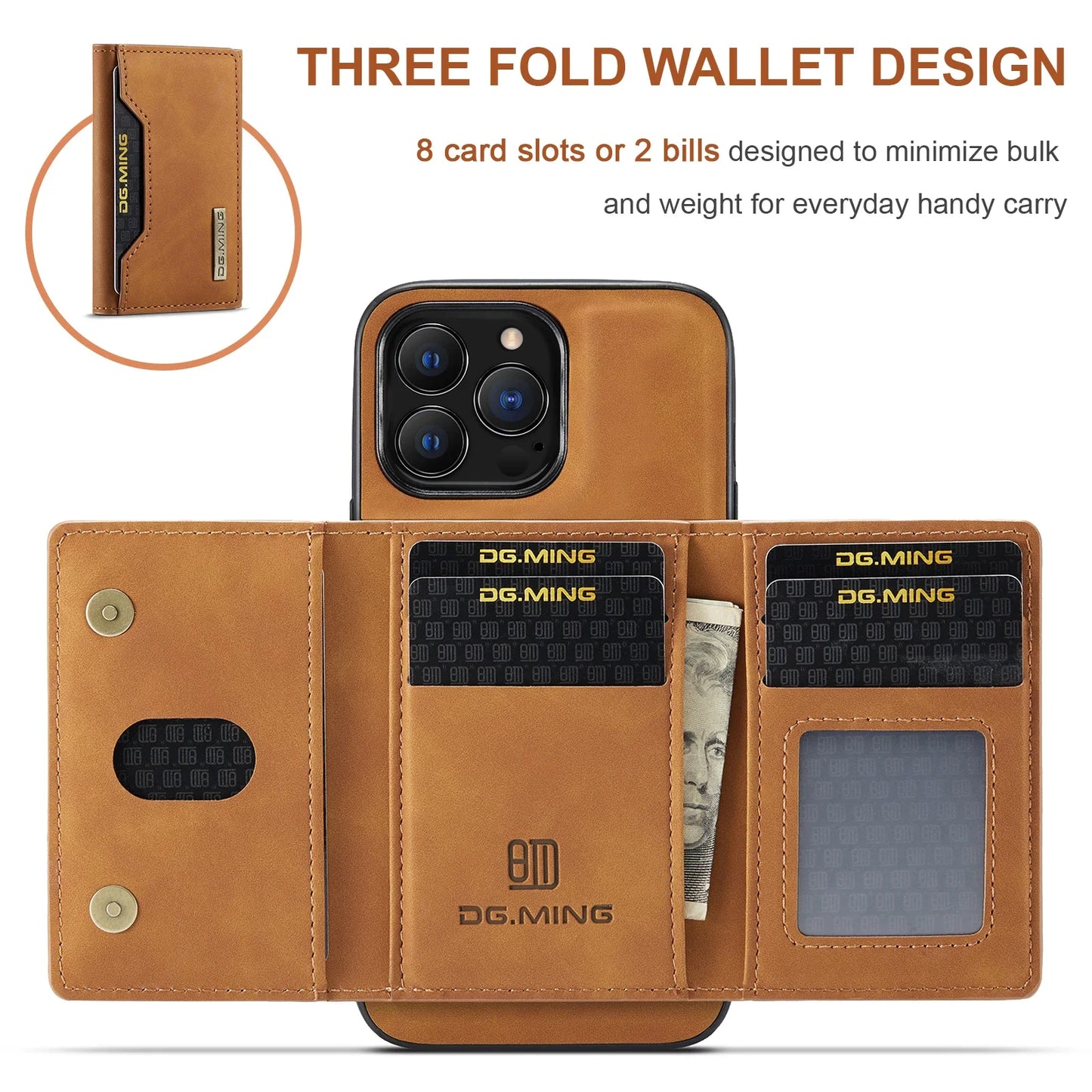 2-in-1 Detachable Magnetic Leather Wallet Case for iPhone 16 Pro Max, 15, 13, 12, 11, XS, XR, 14 Plus, SE 2022 – Card Holder & Cash Pocket