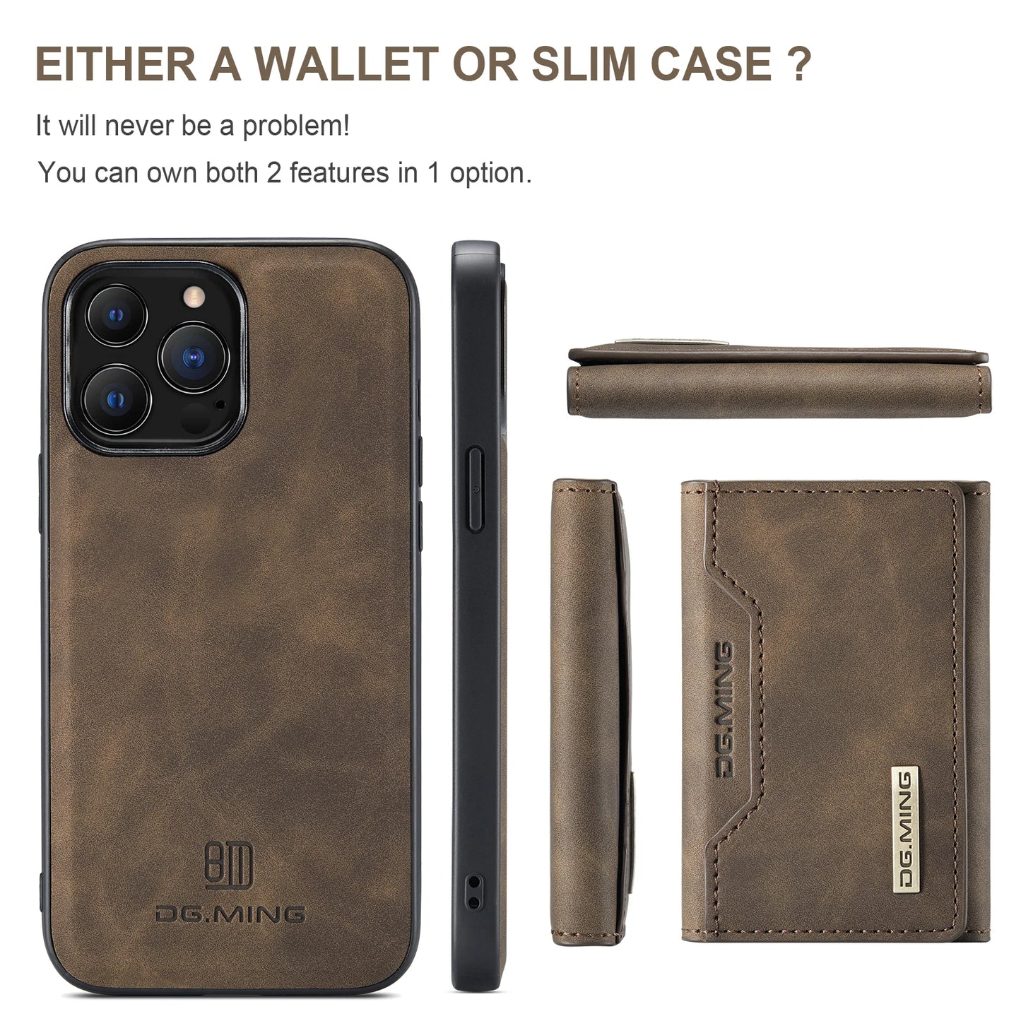 2-in-1 Detachable Magnetic Leather Wallet Case for iPhone 16 Pro Max, 15, 13, 12, 11, XS, XR, 14 Plus, SE 2022 – Card Holder & Cash Pocket